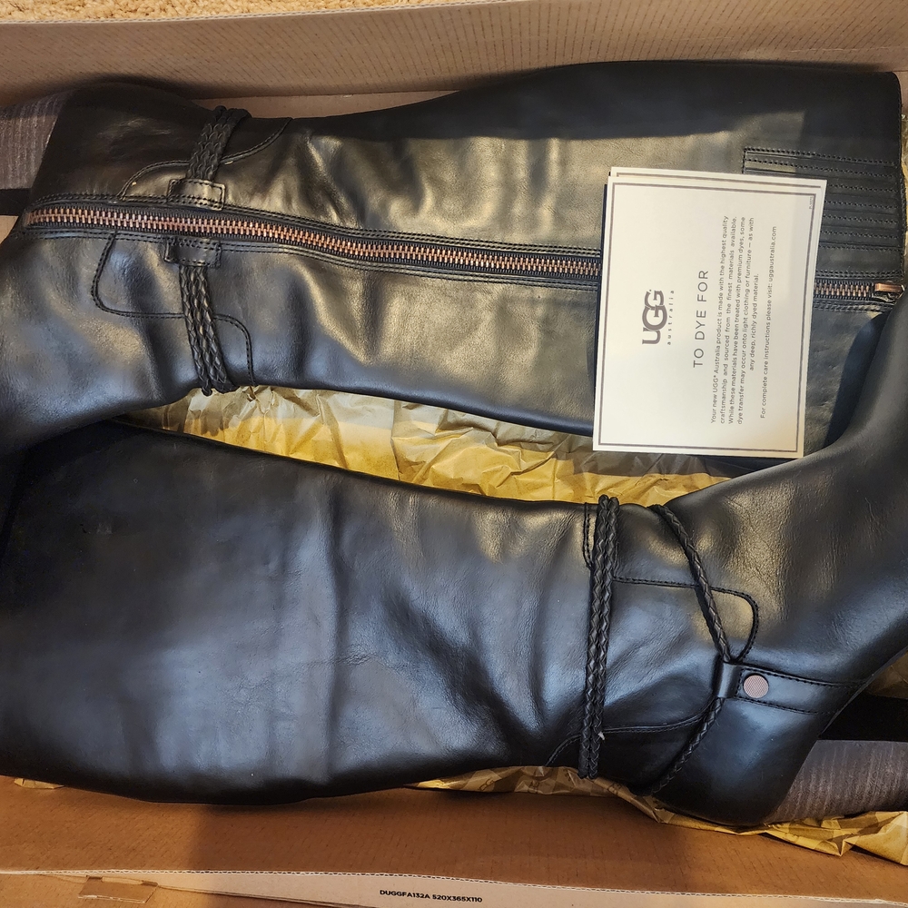 UGG Uggs Black Leather Women's Boots Tall New Box 9 Nwt Shoes Neoma